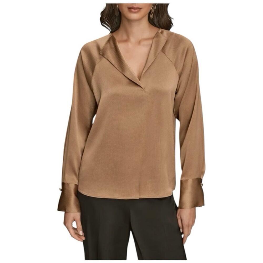 NWT Donna Karan Hammered Satin Top in Silver Size XS